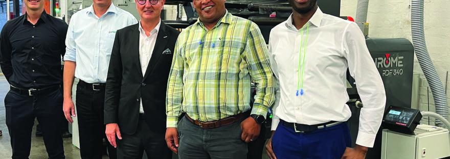 Pascal Aengenvoort (ROTOCON sales director), Roger Meierhofer, (Pantec senior area sales manager), Michael Aengenvoort (ROTOCON group CEO), Dawrian Salies (SA Litho general manager) and Glen Witbooi (SA Litho national sales manager).
